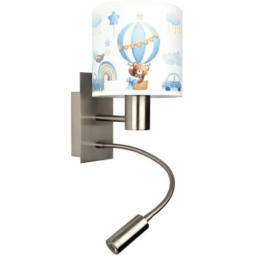 Brilagi - Luminária de parede infantil LED flexível BOBO 1xE27/25W/230V + LED/3W cromo mate/branco/azul/ursinhos