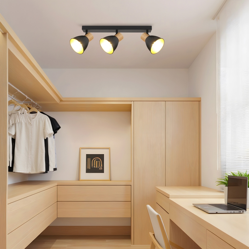 Brilagi - Luminária de spots ODENSE 3xE14/10W/230V madeira de seringueira/preta