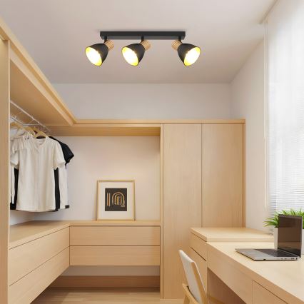 Brilagi - Luminária de spots ODENSE 3xE14/10W/230V madeira/preto