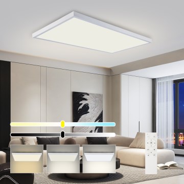 Brilagi - Luminária de tecto LED dimerizável para casa de banho FRAME SMART LED/96W/230V 120x60 cm 3000-6000K IP44 branca + controlo remoto