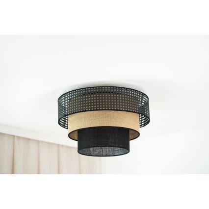 Brilagi - Luminária de teto DAKOTA LUNETA 1xE27/15W/230V diâmetro 45 cm preto/ráfia