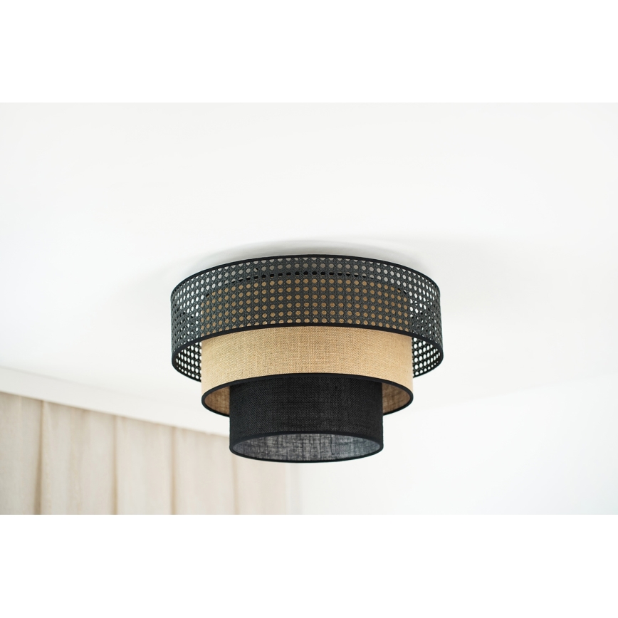 Brilagi - Luminária de teto DAKOTA LUNETA 1xE27/15W/230V diâmetro 45 cm preto/ráfia