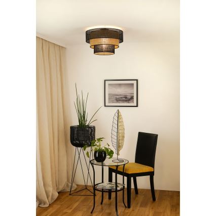 Brilagi - Luminária de teto DAKOTA LUNETA 1xE27/15W/230V diâmetro 45 cm preto/ráfia