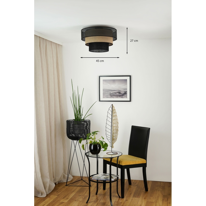 Brilagi - Luminária de teto DAKOTA LUNETA 1xE27/15W/230V diâmetro 45 cm preto/ráfia