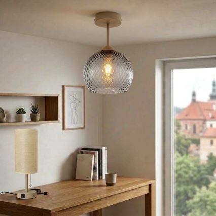 BRILAGI - LED lustre de tecto de montagem à superfície RETRO GLASS 1xE27/60W/230V Ø 25 cm bege/cinzento fumado