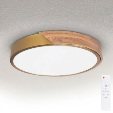 BRILAGI - Luminária de teto dimerizável PILANA LED/48W/230V 3000-6500K carvalho/dourado Ø 40 cm + controlo remoto