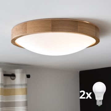 Brilagi - Luminária de teto LED CARVALHO SLIM 2xE27/15W/230V acabamento carvalho diâm. 37 cm