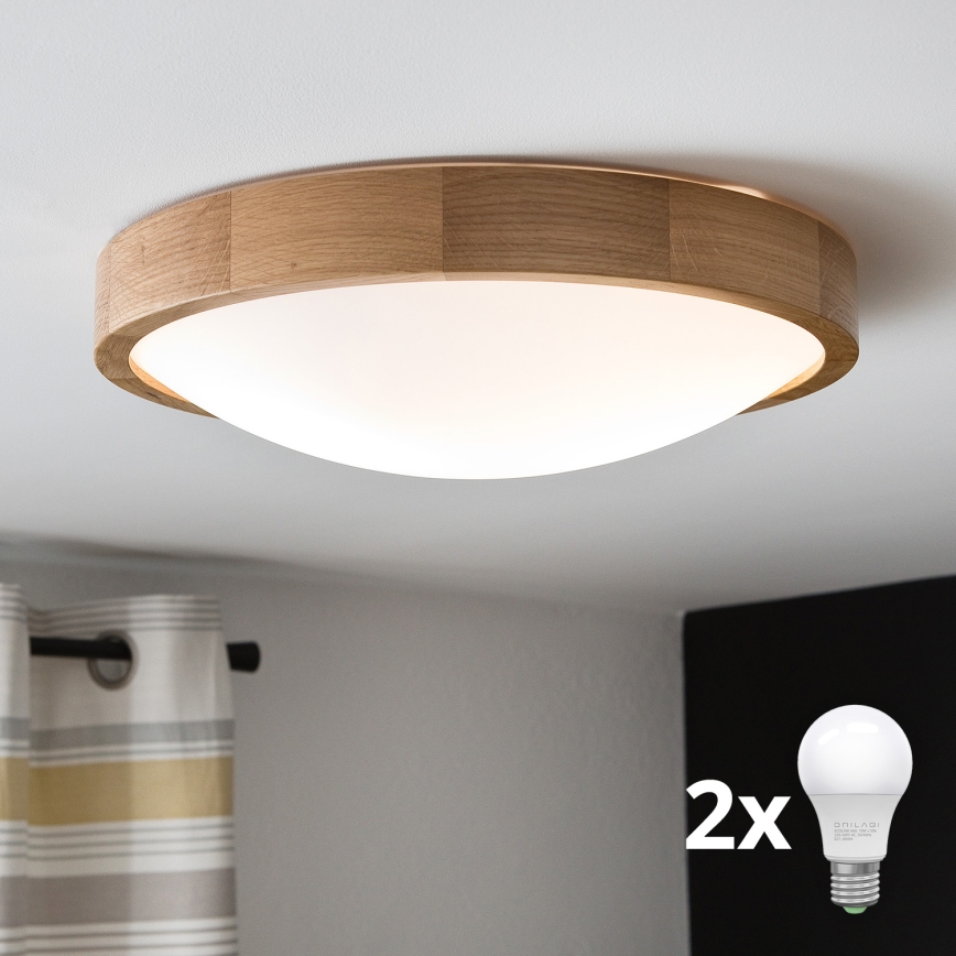 Brilagi - Luminária de Teto LED CARVALHO SLIM 2xE27/60W/230V carvalho diâmetro 37 cm