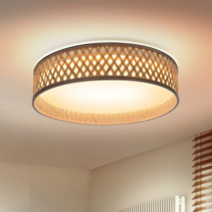 Brilagi - Luminária de teto LED dimmerizável CAMILA LED/48W/230V 3000-6500K bambu Ø 40 cm + comando à distância