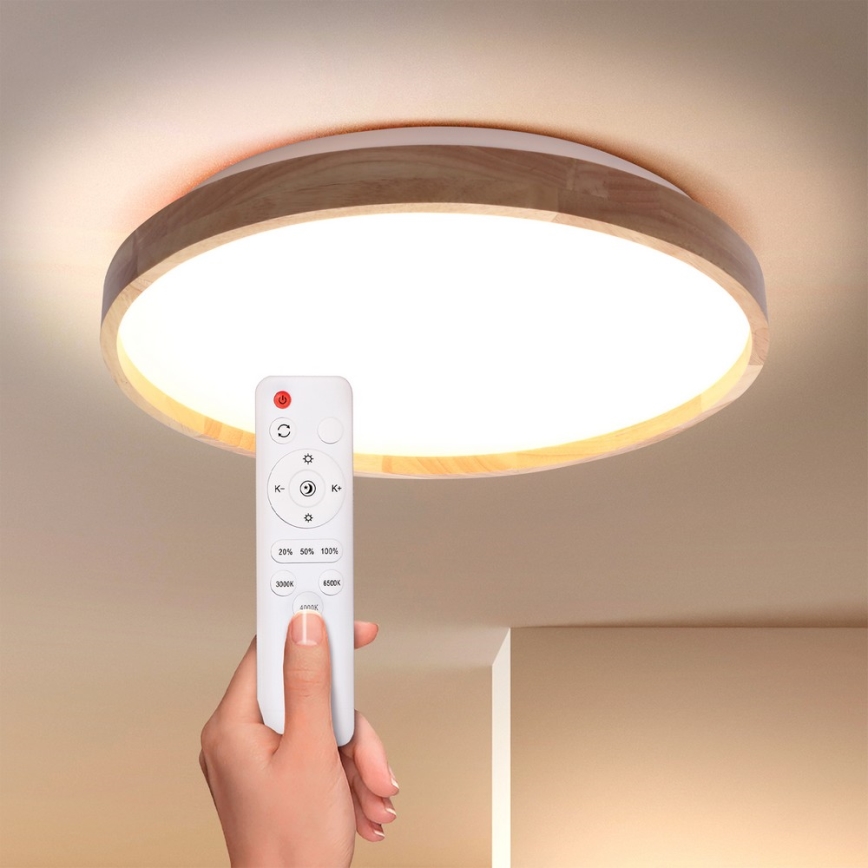 Brilagi - Luminária de teto LED regulável ALSON LED/48W/230V 3000-6500K carvalho Ø 39,5 cm + comando à distância