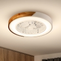 Brilagi - Luminária de teto LED dimerizável com ventilador, 30W, 230V, 3000–6500K, Ø 50 cm, branco/carvalho + comando remoto