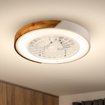 Brilagi - Luminária de teto LED dimerizável com ventilador, 30W, 230V, 3000–6500K, Ø 50 cm, branco/carvalho + comando remoto
