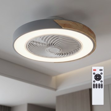 Brilagi - Luminária de teto LED dimerizável com ventilador LED/38W/230V 3000-6500K Ø 50 cm cinza/carvalho + controle remoto