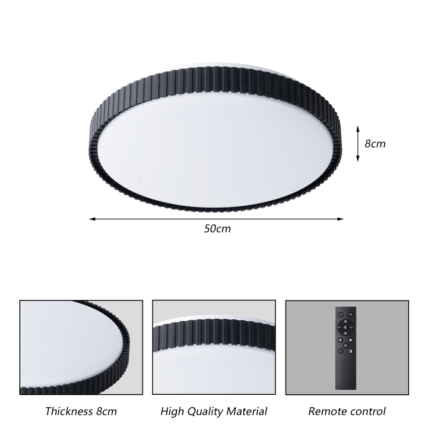 Brilagi - Plafon LED dimerizável CORVO LED/72W/230V 3000-6000K preto Ø 50 cm + comando remoto