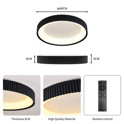 Brilagi - Luminária de teto LED dimerizável FALCON MODERN LED/30W/230V 3000-6500K Ø 40 cm preta + controlo remoto