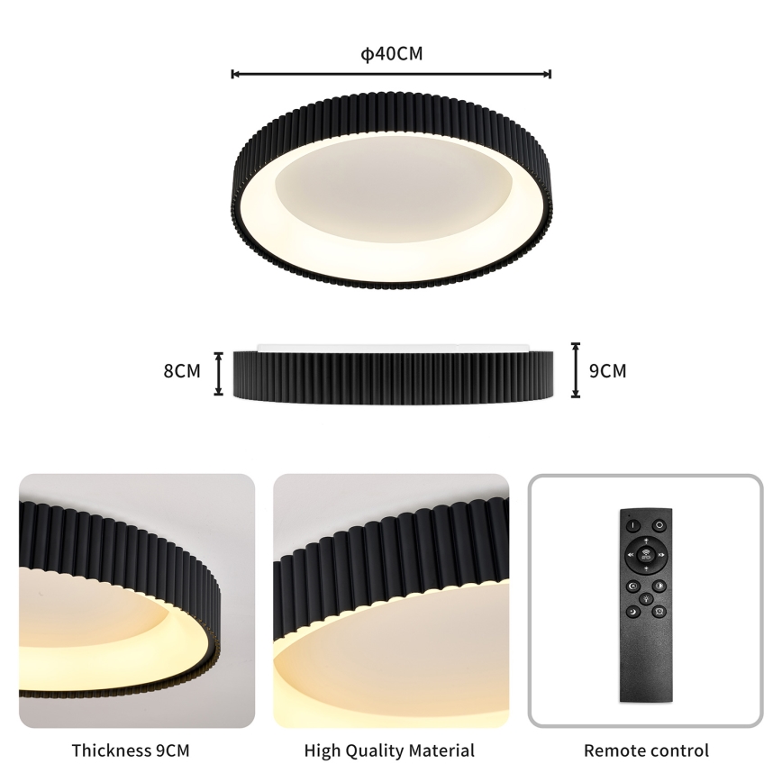 Brilagi - Luminária de teto LED dimerizável FALCON MODERN LED/30W/230V 3000-6500K Ø 40 cm preta + controlo remoto