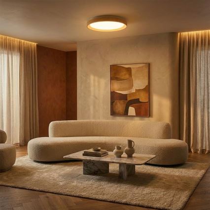 Brilagi - Candeeiro de teto LED dimerizável FLOCO LED/48W/230V Ø 40 cm acabamento em madeira/branco + comando remoto
