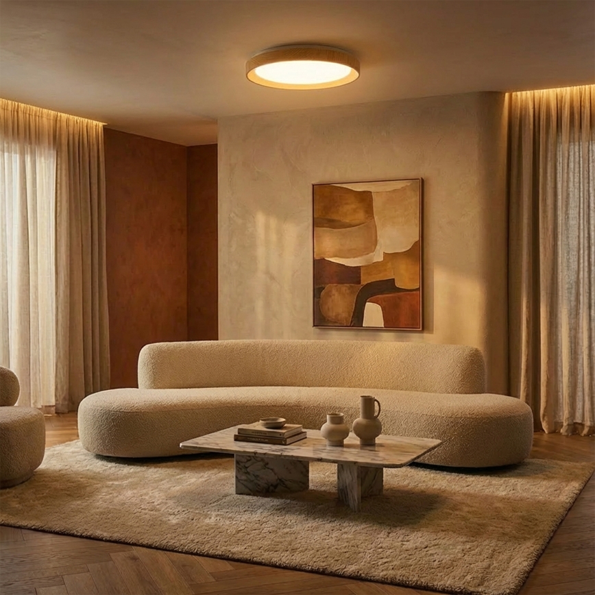 Brilagi - Candeeiro de teto LED dimerizável FLOCO LED/48W/230V Ø 40 cm acabamento em madeira/branco + comando remoto
