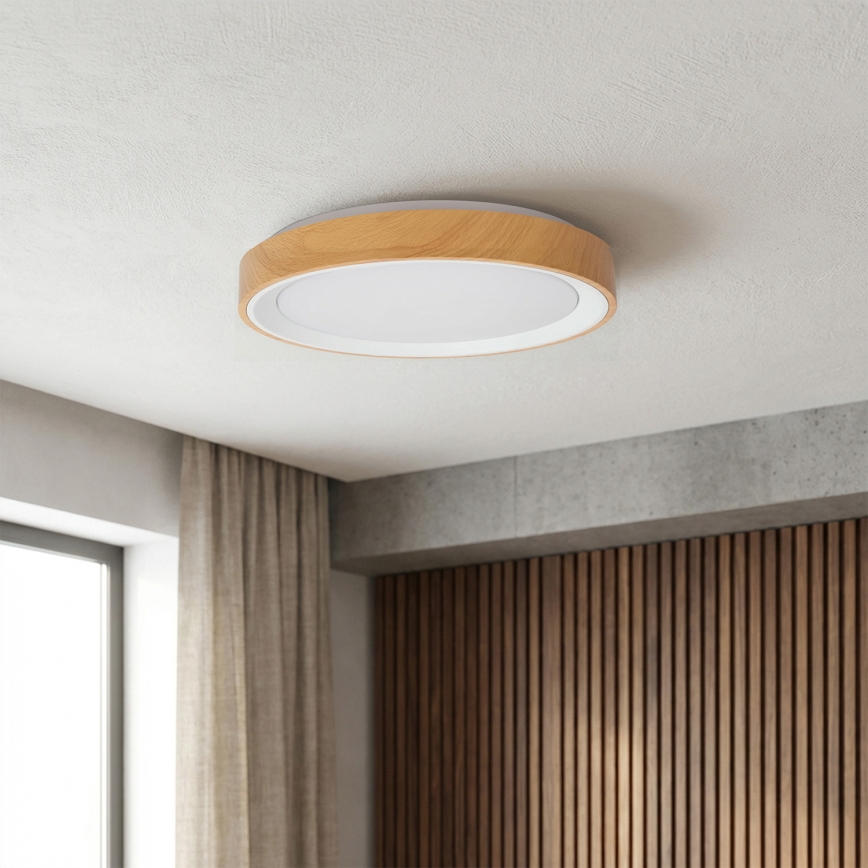 Brilagi - Candeeiro de teto LED dimerizável FLOCO LED/48W/230V Ø 40 cm acabamento em madeira/branco + comando remoto