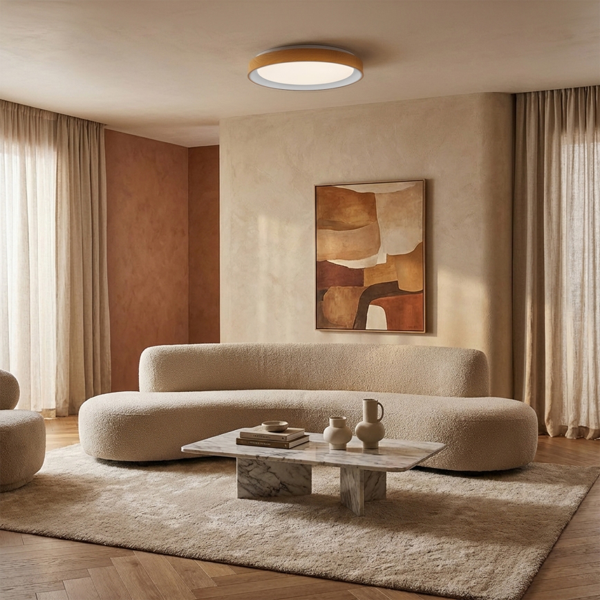 Brilagi - Candeeiro de teto LED dimerizável FLOCO LED/48W/230V Ø 40 cm acabamento em madeira/branco + comando remoto