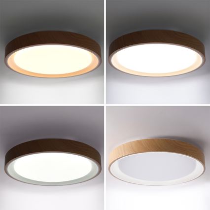 Brilagi - Candeeiro de teto LED dimerizável FLOCO LED/48W/230V Ø 40 cm acabamento em madeira/branco + comando remoto