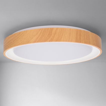 Brilagi - Candeeiro de teto LED dimerizável FLOCO LED/48W/230V Ø 40 cm acabamento em madeira/branco + comando remoto
