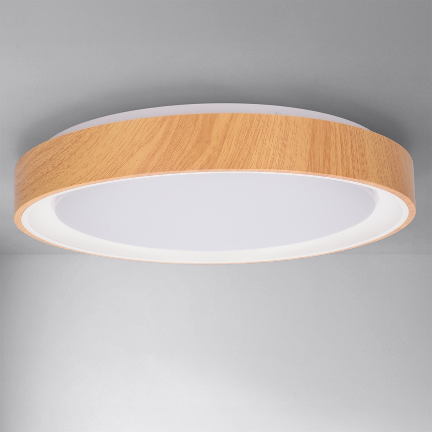 Brilagi - Candeeiro de teto LED dimerizável FLOCO LED/48W/230V Ø 40 cm acabamento em madeira/branco + comando remoto