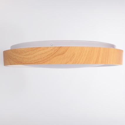 Brilagi - Candeeiro de teto LED dimerizável FLOCO LED/48W/230V Ø 40 cm acabamento em madeira/branco + comando remoto