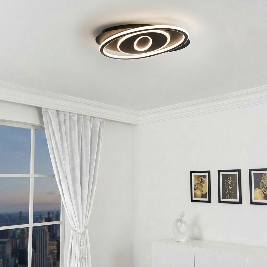 Brilagi - Candeeiro de teto LED dimerizável IRIS LED/78W/230V 3000-6000K 37x49 cm preto + comando remoto