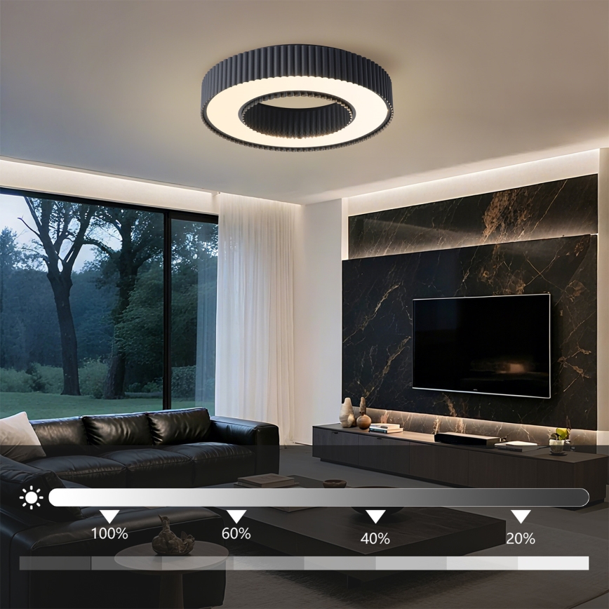 Brilagi - Candeeiro de Teto LED Regulável LUMIX LED/48W/230V 3000-6000K preto, diâmetro 50 cm + comando remoto