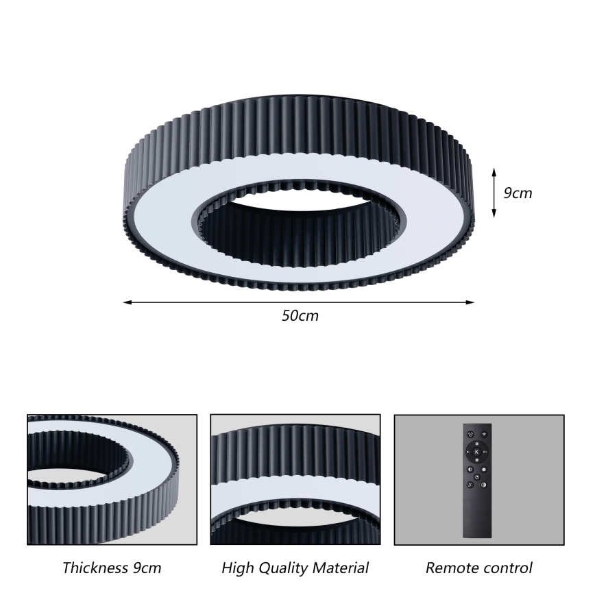 Brilagi - Candeeiro de Teto LED Regulável LUMIX LED/48W/230V 3000-6000K preto, diâmetro 50 cm + comando remoto