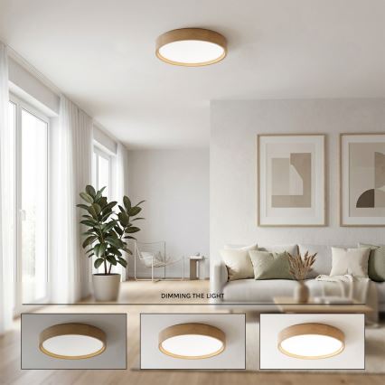 Brilagi - Candeeiro de tecto LED regulável MANAROLA REMOTE LED/24W/230V 3000-6500K Ø 41 cm carvalho + comando remoto