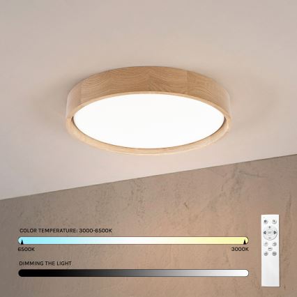 Brilagi - Candeeiro de tecto LED regulável MANAROLA REMOTE LED/24W/230V 3000-6500K Ø 41 cm carvalho + comando remoto