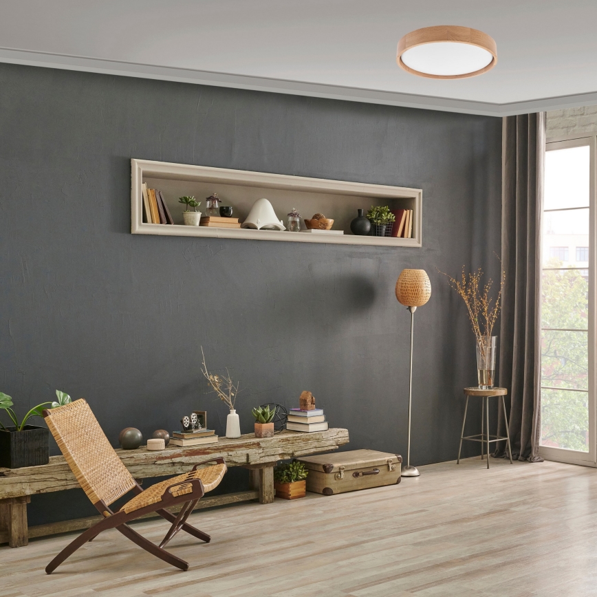 Brilagi - Candeeiro de tecto LED regulável MANAROLA LED/24W/230V Ø 42 cm 3000-6500K carvalho + controlo remoto