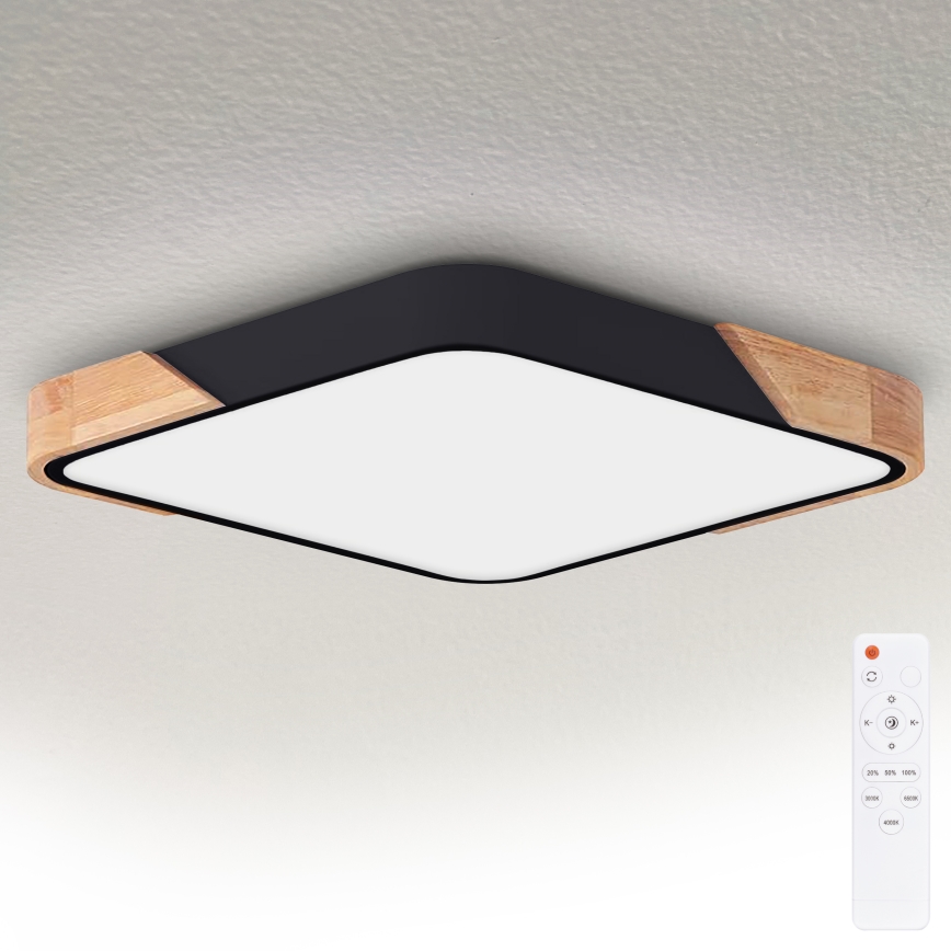 Brilagi - Luminária de teto LED dimerizável PILANA LED/60W/230V 3000-6500K carvalho/preto 56x56 cm + controlo remoto