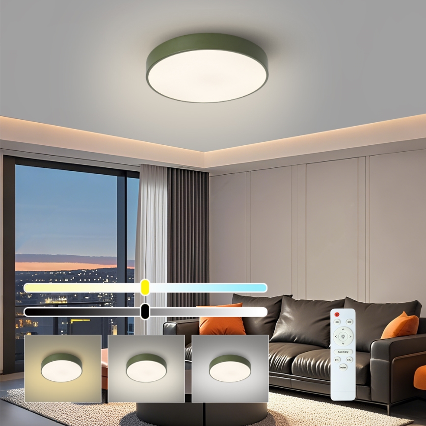 Brilagi - Luminária de teto dimerizável POOL LED/36W/230V 3000-6000K diâmetro 30 cm verde + controlo remoto