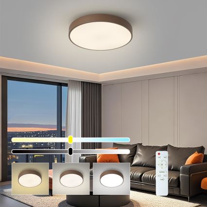 Brilagi - Candeeiro de teto LED regulável POOL LED/48W/230V 3000-6000K Ø 40 cm castanho + controlo remoto