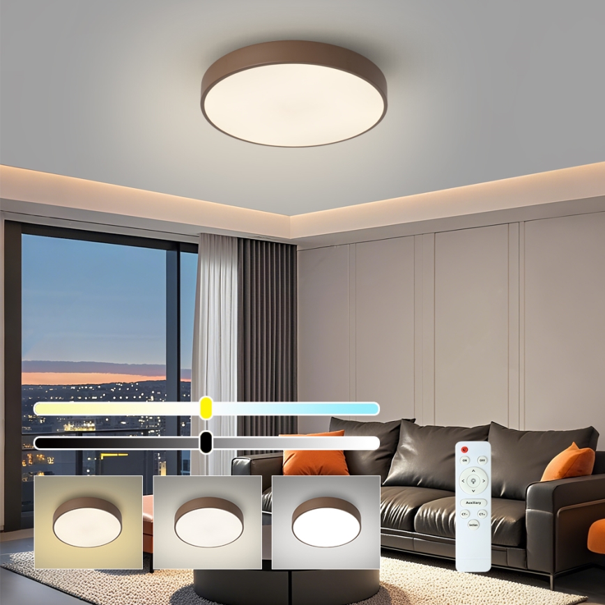 Brilagi - Candeeiro de teto LED regulável POOL LED/48W/230V 3000-6000K Ø 40 cm castanho + controlo remoto