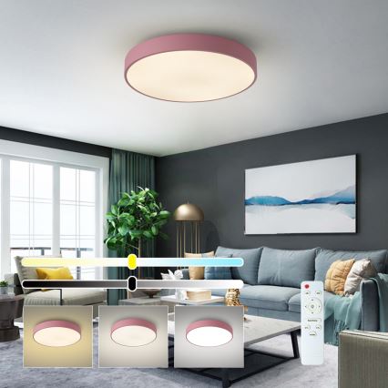 Brilagi - Candeeiro de teto LED regulável POOL LED/60W/230V 3000-6000K Ø 50 cm rosa + comando remoto