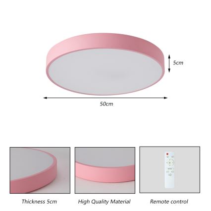 Brilagi - Candeeiro de teto LED regulável POOL LED/60W/230V 3000-6000K Ø 50 cm rosa + comando remoto