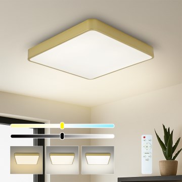Brilagi - Luminária de teto LED dimerizável POOL SQUARE LED/36W/230V 3000-6000K 40x40 cm dourada + comando remoto