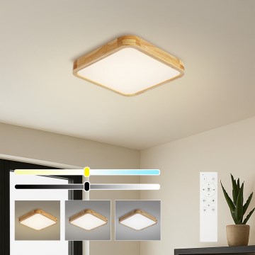 Brilagi - Luminária de teto LED dimerizável WOODLINE SQUARE LED/48W/230V 3000-6000K carvalho 40x40 cm + comando remoto