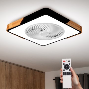 Brilagi - Luminária de teto LED dimmerizável com ventilador LED/30W/230V 3000-6500K preto/carvalho + comando à distância