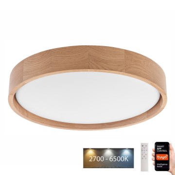 Brilagi - Luminária de teto LED dimmerizável MANAROLA SMART LED/24W/230V 2700-6500K carvalho diâmetro 41 cm Wi-Fi + controlo remoto Tuya