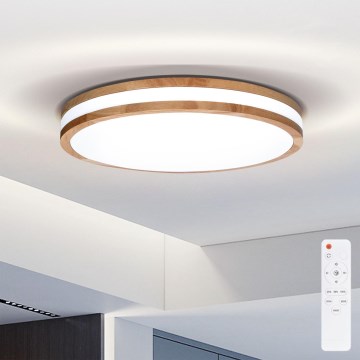 Brilagi - Luminária de teto LED dimmerizável MOLINA LED/48W/230V 3000-6500K carvalho diâmetro 38 cm + controlo remoto