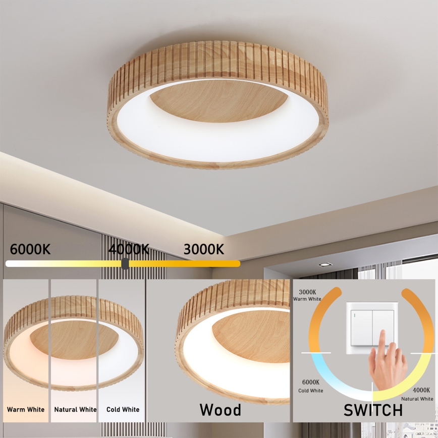 Brilagi - Candeeiro de tecto LED FALCON WOOD MODERN LED/30W/230V 3000/4000/6000K Ø 45 cm madeira