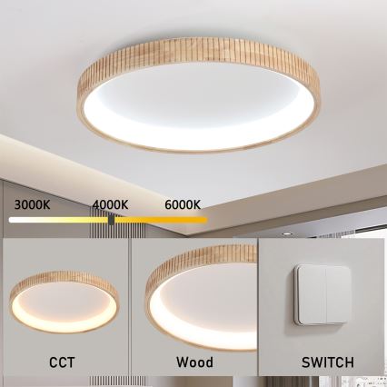 Brilagi - Candeeiro de teto LED FALCON WOOD MODERN LED/60W/230V 3000/4000/6000K Ø 80 cm madeira