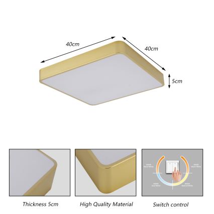 Brilagi - Luminária de teto LED POOL LED/36W/230V 3000/4000/6000K 40x40 cm dourada