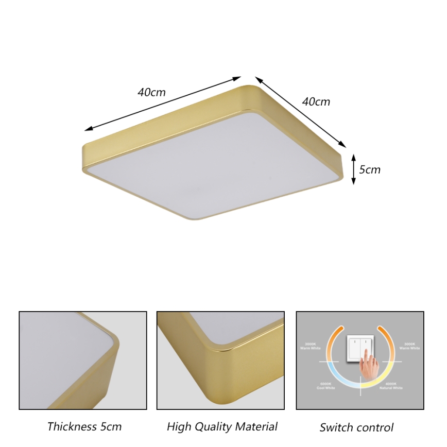 Brilagi - Luminária de teto LED POOL LED/36W/230V 3000/4000/6000K 40x40 cm dourada
