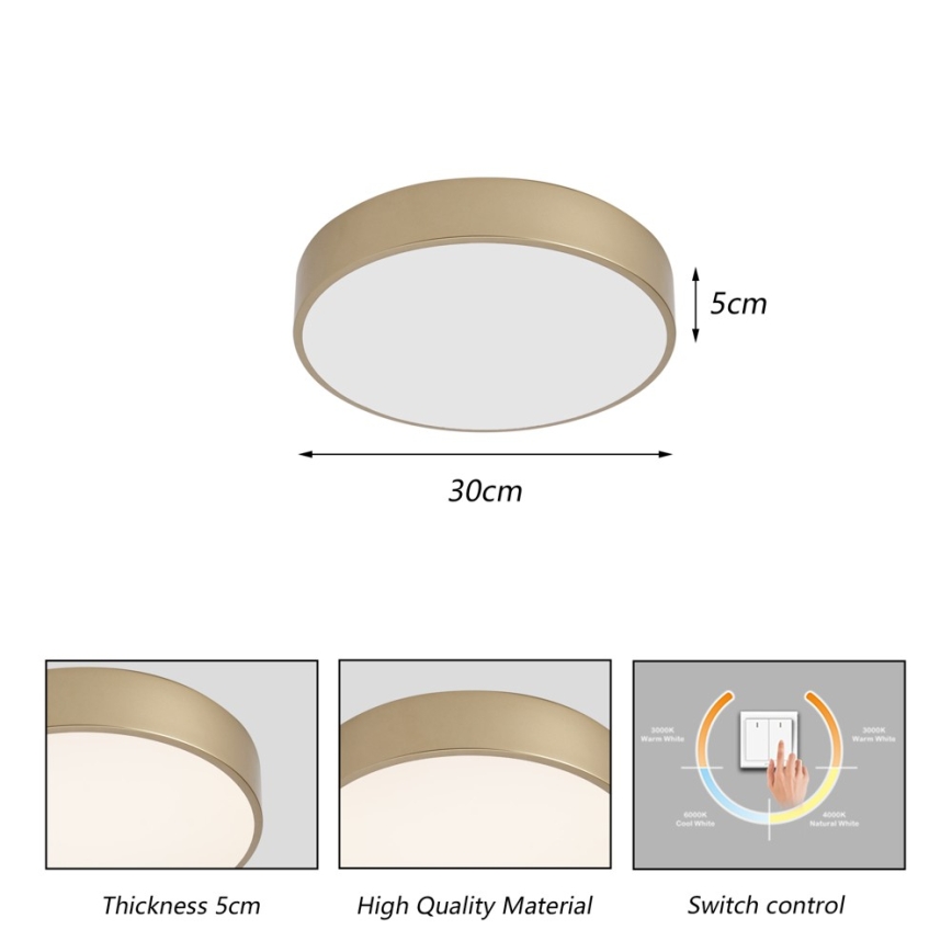 BRILAGI - Luminária de teto LED POOL LED/36W/230V 3000/4000/6000K Ø 30 cm dourada